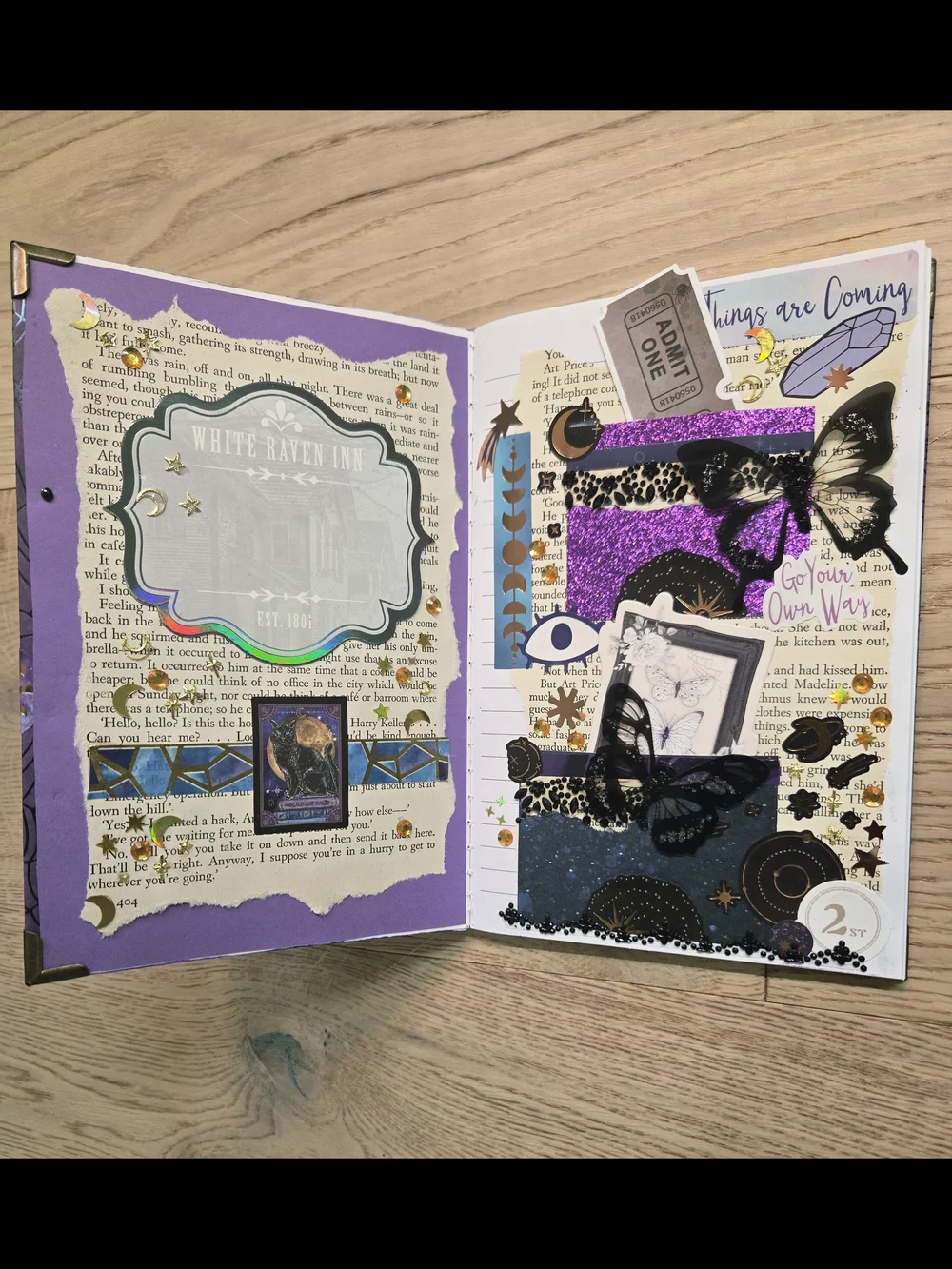 Hand Embellished Black Cat Journal & Scrapbook Kit | Celestial Purple